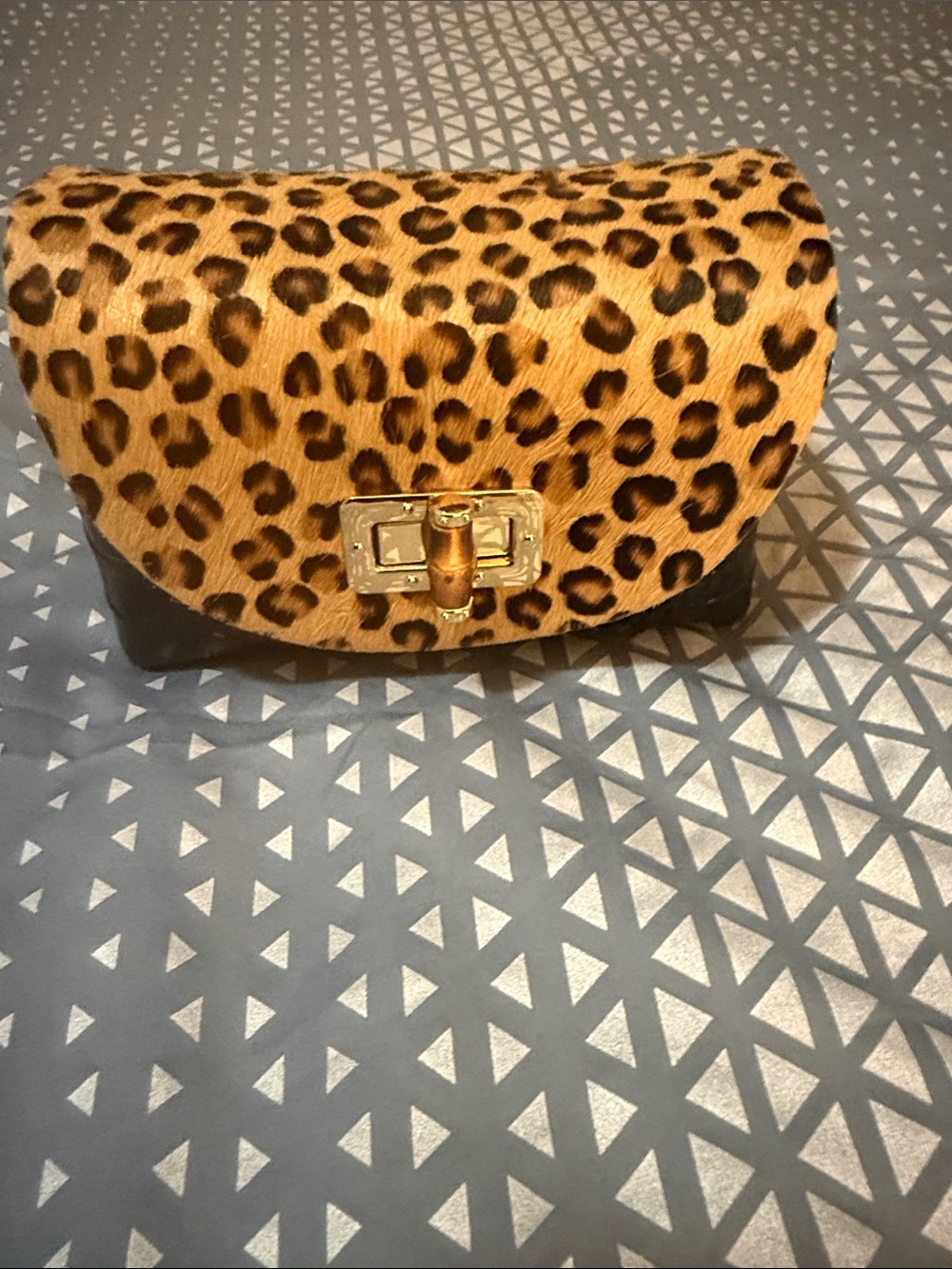 Cheetah Print cowhide Crossbody Bag with Gold Lock by German Fuentes